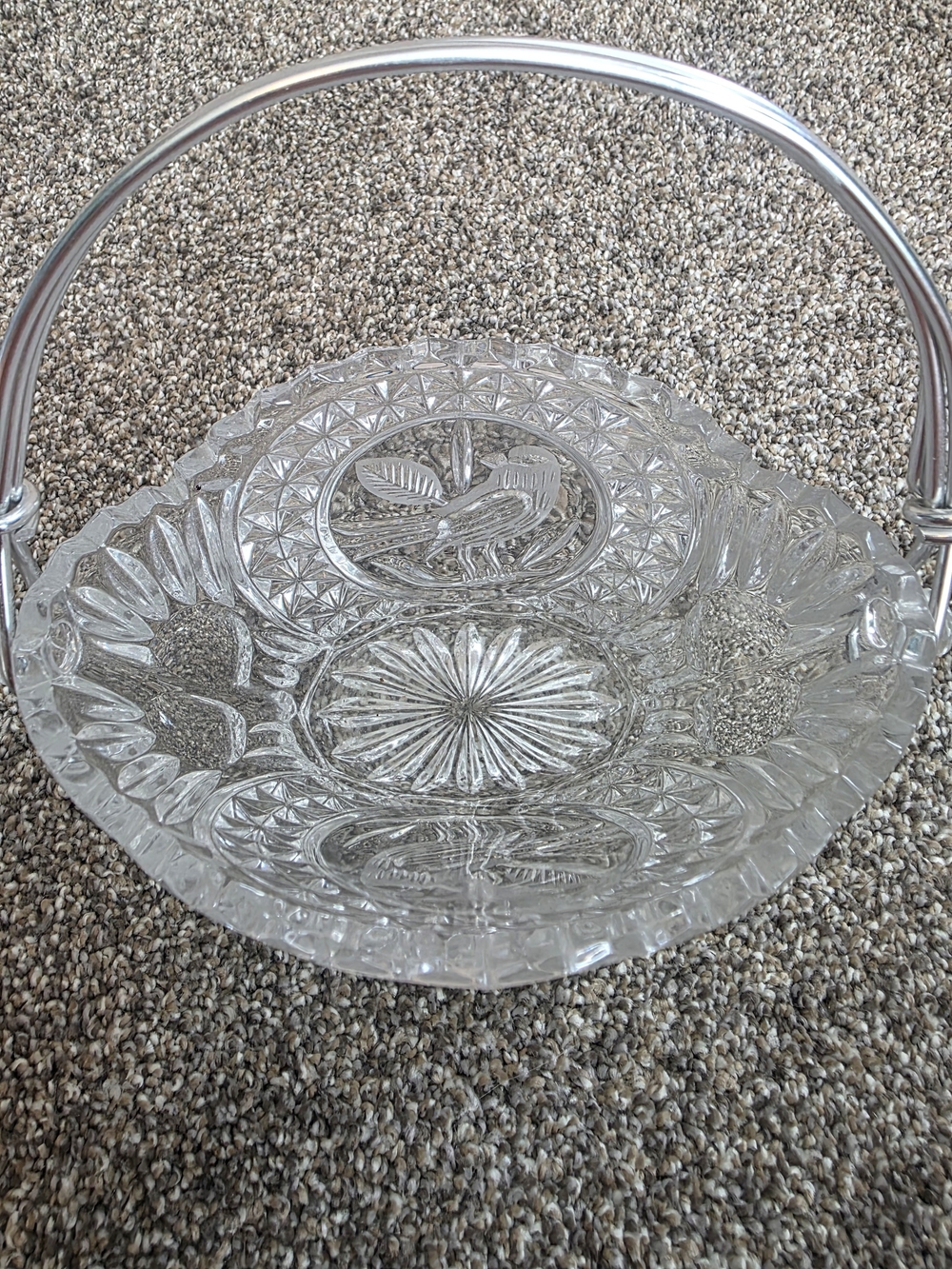 Vintage Hofbauer Brydes Crystal Bird Basket/Bowl W/Metal Handle